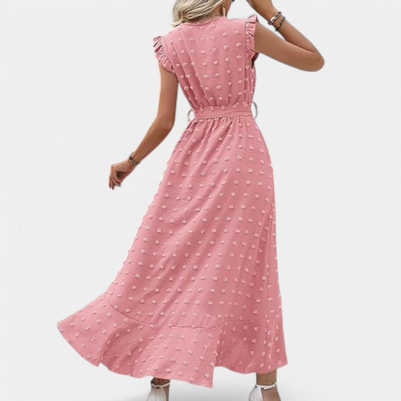 Gleame.-Jurken & Jumpsuits-Gleame jurk - Nieuwe dames zomer jurk met V-hals en ruffles