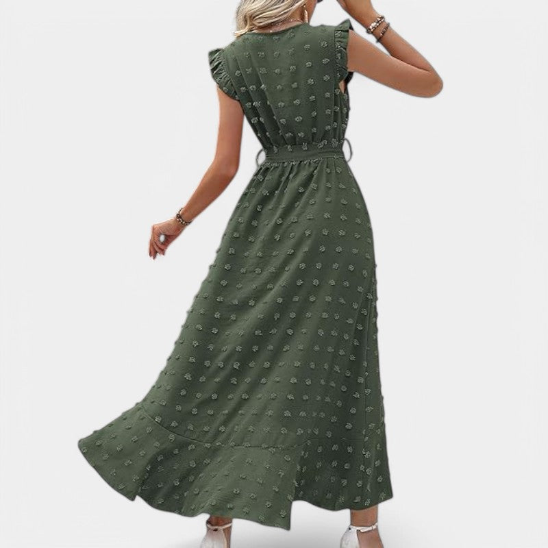 Gleame.-Jurken & Jumpsuits-Gleame jurk - Nieuwe dames zomer jurk met V-hals en ruffles