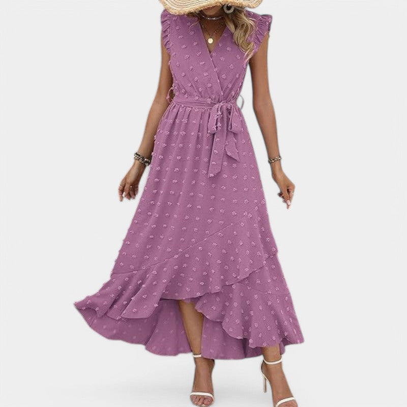 Gleame.-Jurken & Jumpsuits-Gleame jurk - Nieuwe dames zomer jurk met V-hals en ruffles