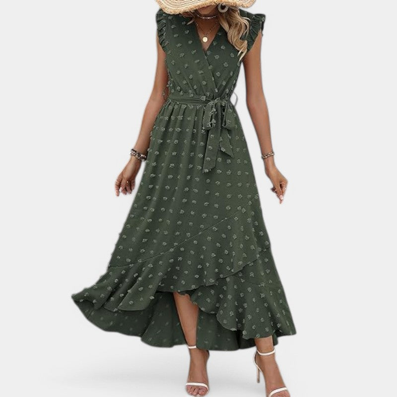 Gleame.-Jurken & Jumpsuits-Gleame jurk - Nieuwe dames zomer jurk met V-hals en ruffles