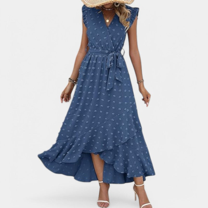 Gleame.-Jurken & Jumpsuits-Gleame jurk - Nieuwe dames zomer jurk met V-hals en ruffles