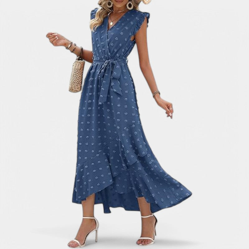 Gleame.-Jurken & Jumpsuits-Gleame jurk - Nieuwe dames zomer jurk met V-hals en ruffles