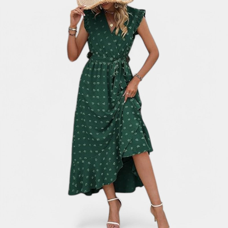 Gleame.-Jurken & Jumpsuits-Gleame jurk - Nieuwe dames zomer jurk met V-hals en ruffles