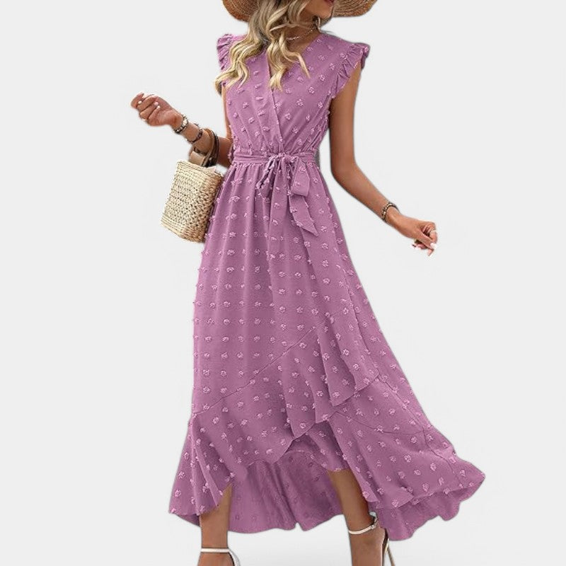 Gleame.-Jurken & Jumpsuits-Gleame jurk - Nieuwe dames zomer jurk met V-hals en ruffles