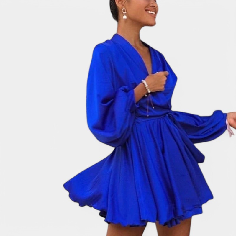 Gleame.-Jurken & Jumpsuits-Gleame jurk - Trend Split Party met lange mouwen en V-hals