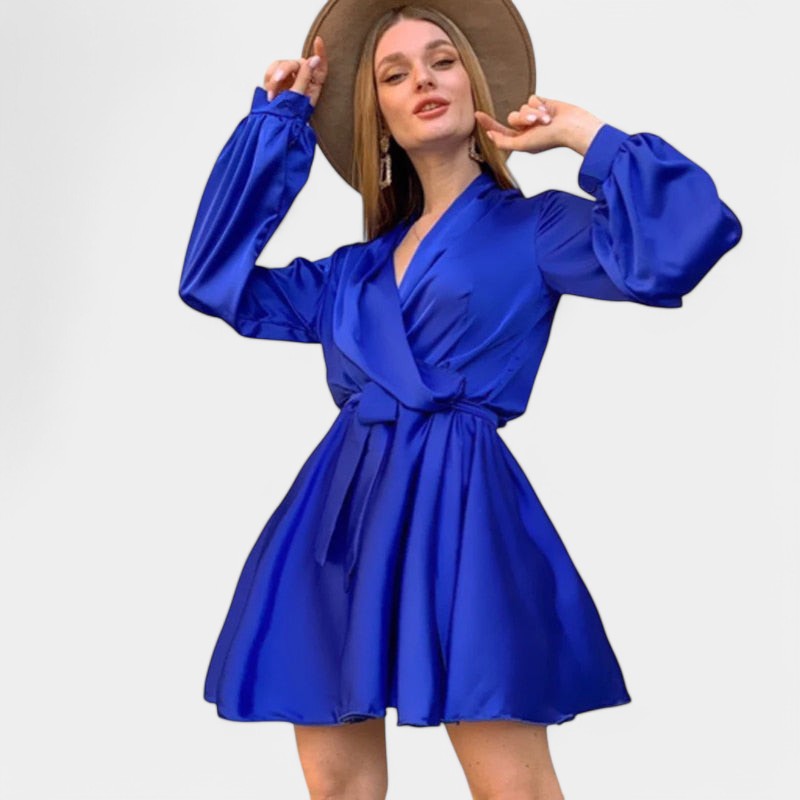 Gleame.-Jurken & Jumpsuits-Gleame jurk - Trend Split Party met lange mouwen en V-hals