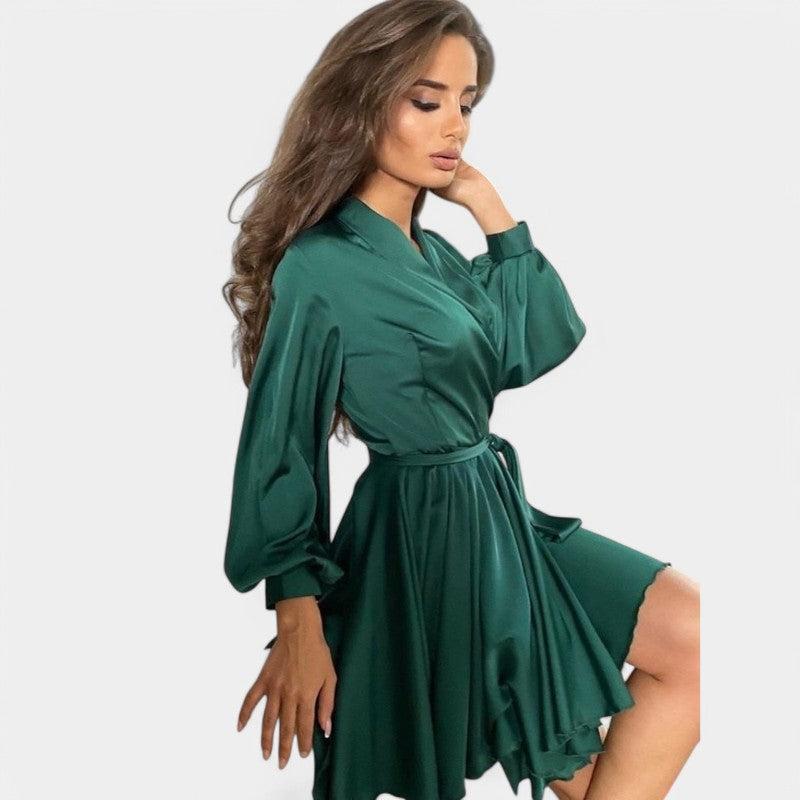 Gleame.-Jurken & Jumpsuits-Gleame jurk - Trend Split Party met lange mouwen en V-hals