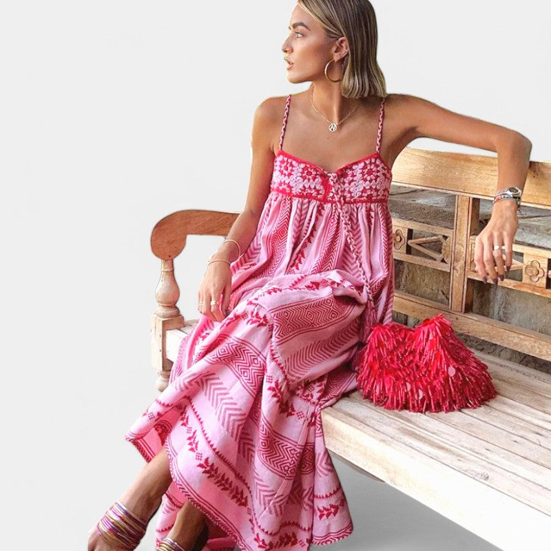 Gleame.-Jurken & Jumpsuits-Gleame jurk - Vrouwelijke zomerse mouwloze jurk met vloeiend ontwerp