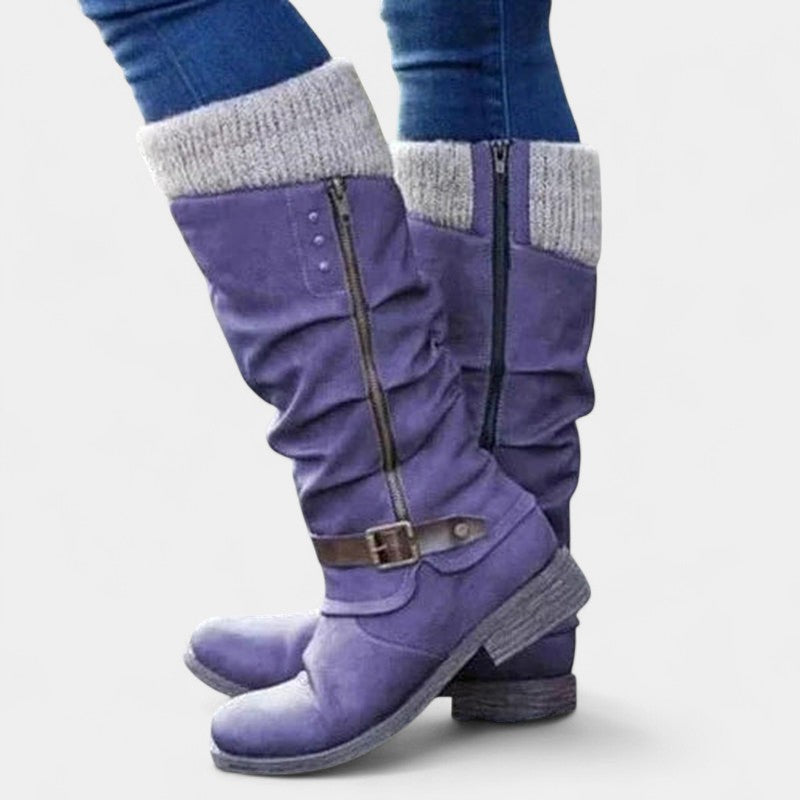 Gleame.-Laarzen-Gleame | Dames kniehoge laarzen met ritssluiting en gespdetail