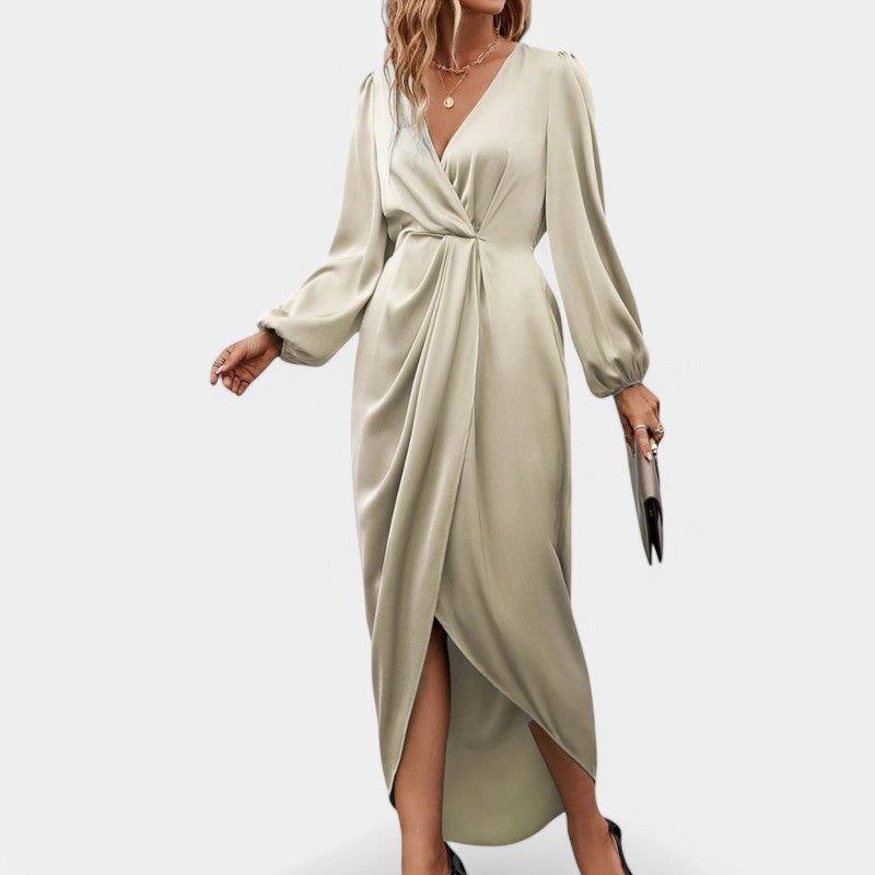Gleame Jurk - Elegante midi jurk met V-hals en lange mouwen