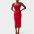 Gleame.-Midi Dress-Gleame Jurk - Elegante strapless midi jurk met split aan de achterkant