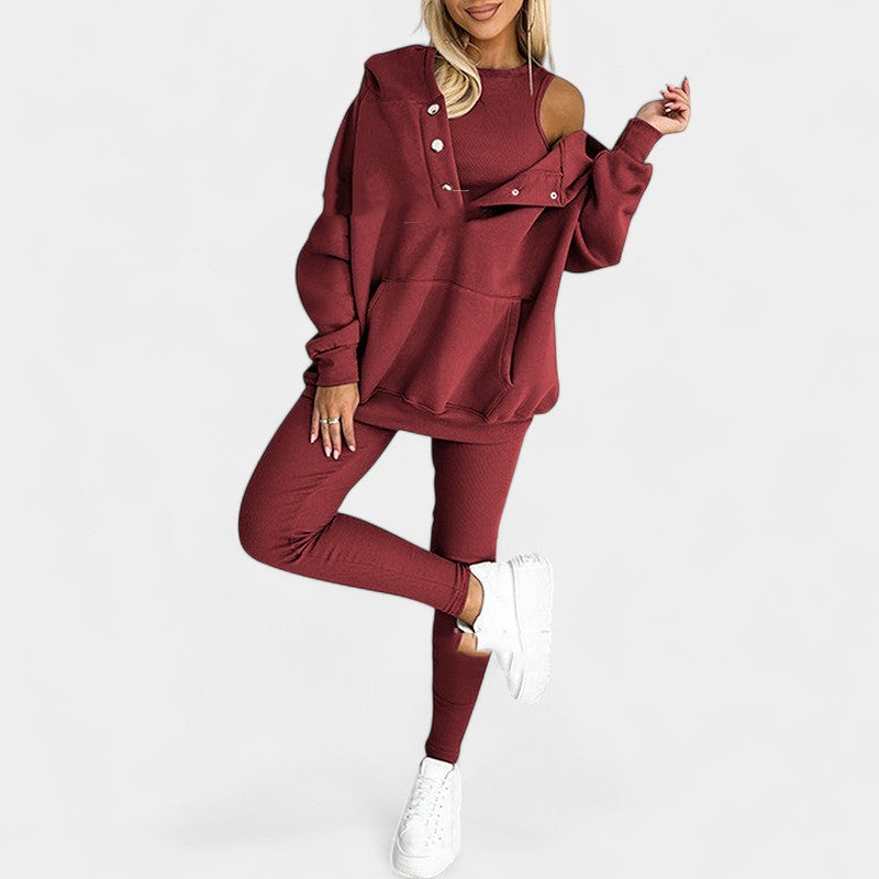 Gleame.-Outfit Sets-Gleame Dames Loungewear Set – Zachte set met capuchontrui en legging