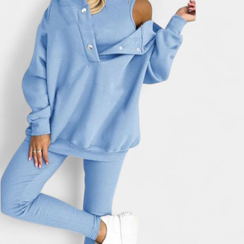 Gleame.-Outfit Sets-Gleame Dames Loungewear Set – Zachte set met capuchontrui en legging