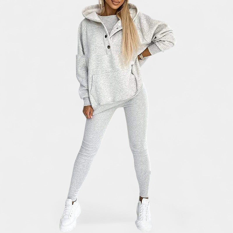 Gleame.-Outfit Sets-Gleame Dames Loungewear Set – Zachte set met capuchontrui en legging