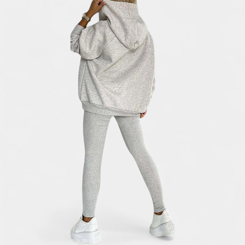 Gleame.-Outfit Sets-Gleame Dames Loungewear Set – Zachte set met capuchontrui en legging