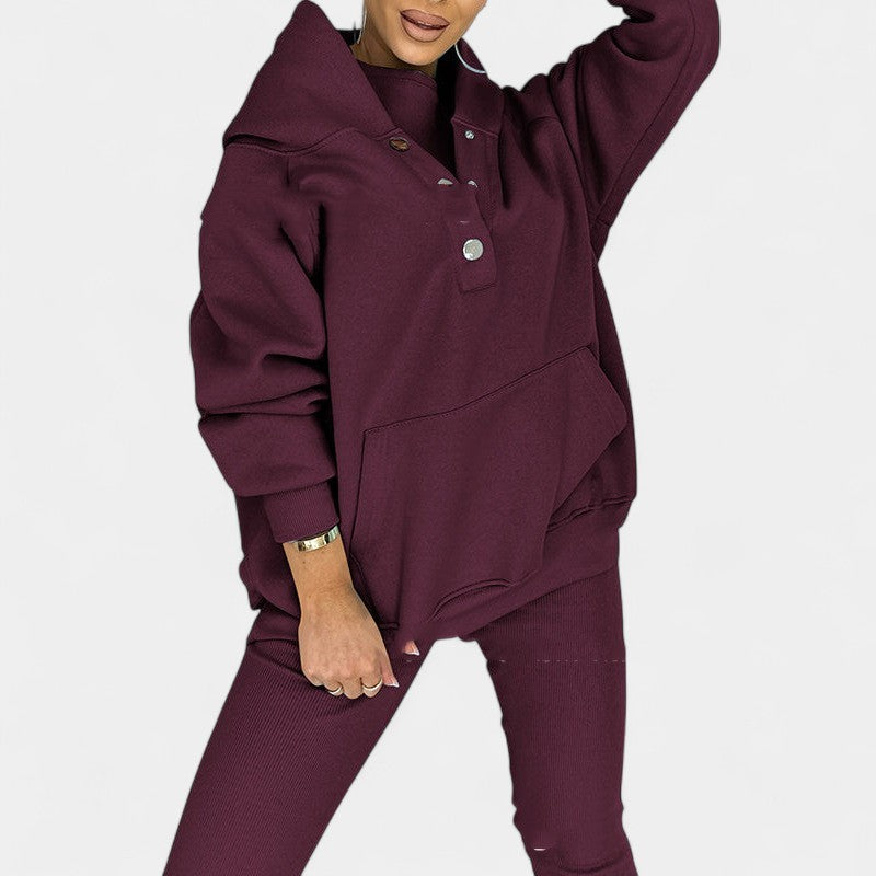 Gleame.-Outfit Sets-Gleame Dames Loungewear Set – Zachte set met capuchontrui en legging