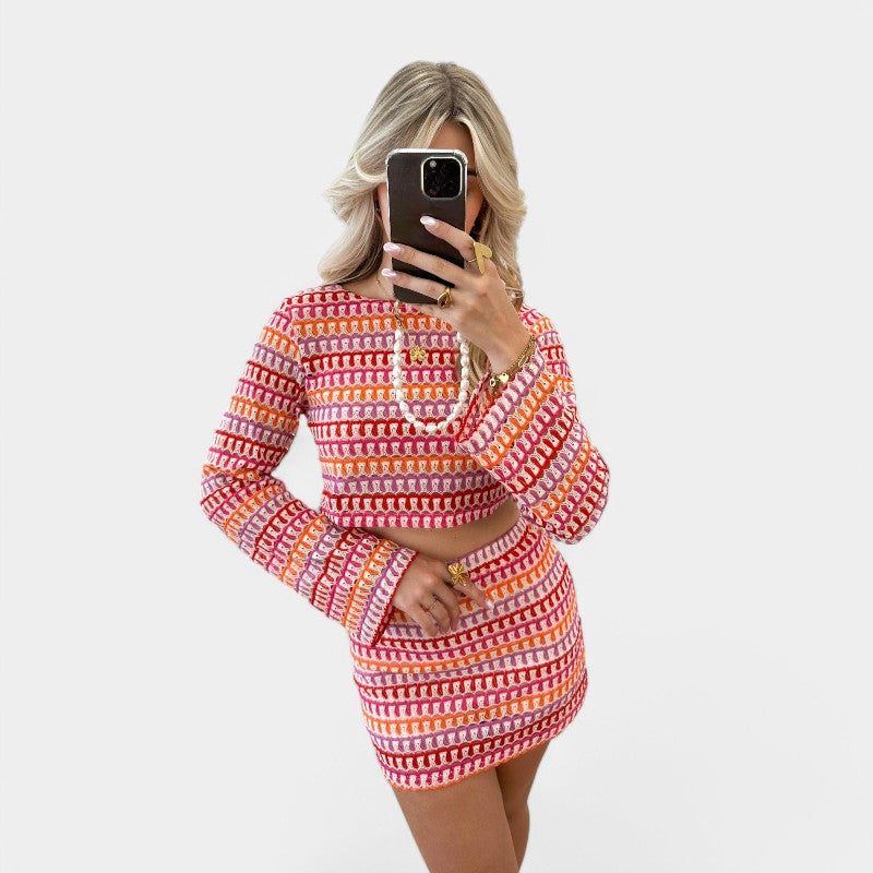 Gleame.-Outfit Sets-Gleame Rok - Gestreepte rok met kleurrijke print