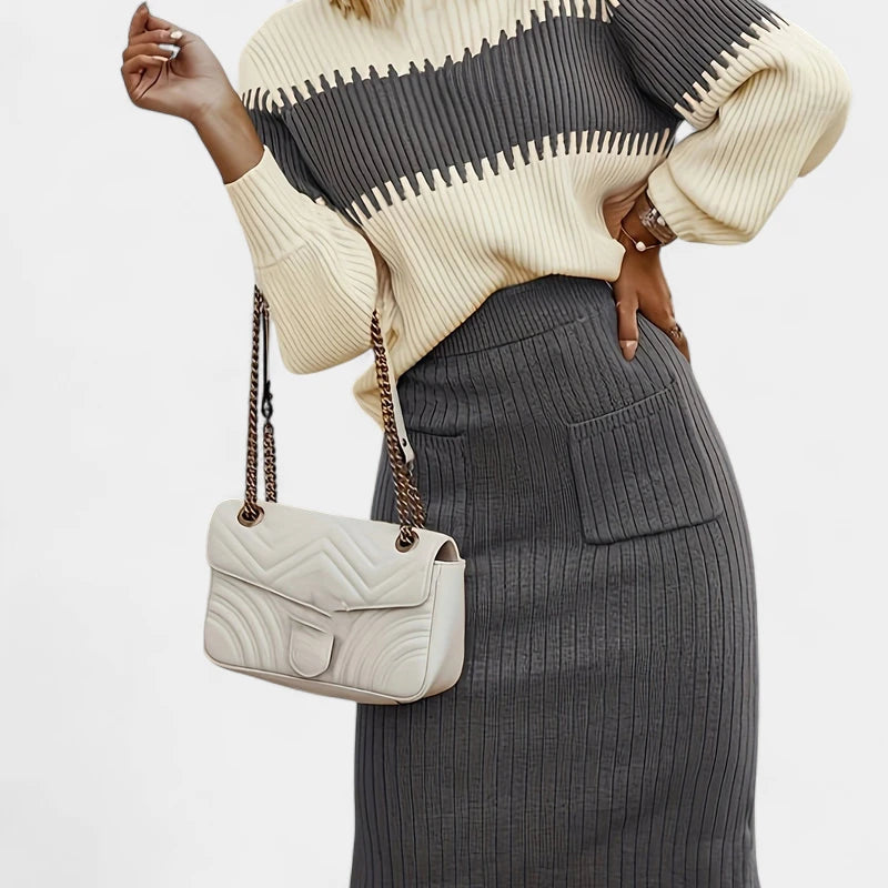 Gleame.-Outfit Sets-Gleame Set - Twee-delig midi rok en longsleeve trui set voor dames