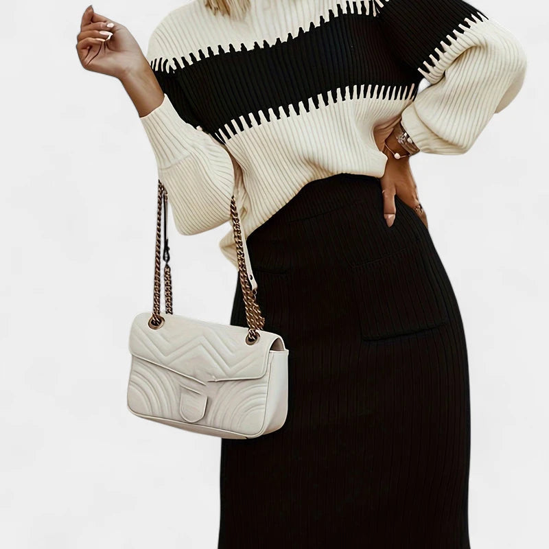 Gleame.-Outfit Sets-Gleame Set - Twee-delig midi rok en longsleeve trui set voor dames