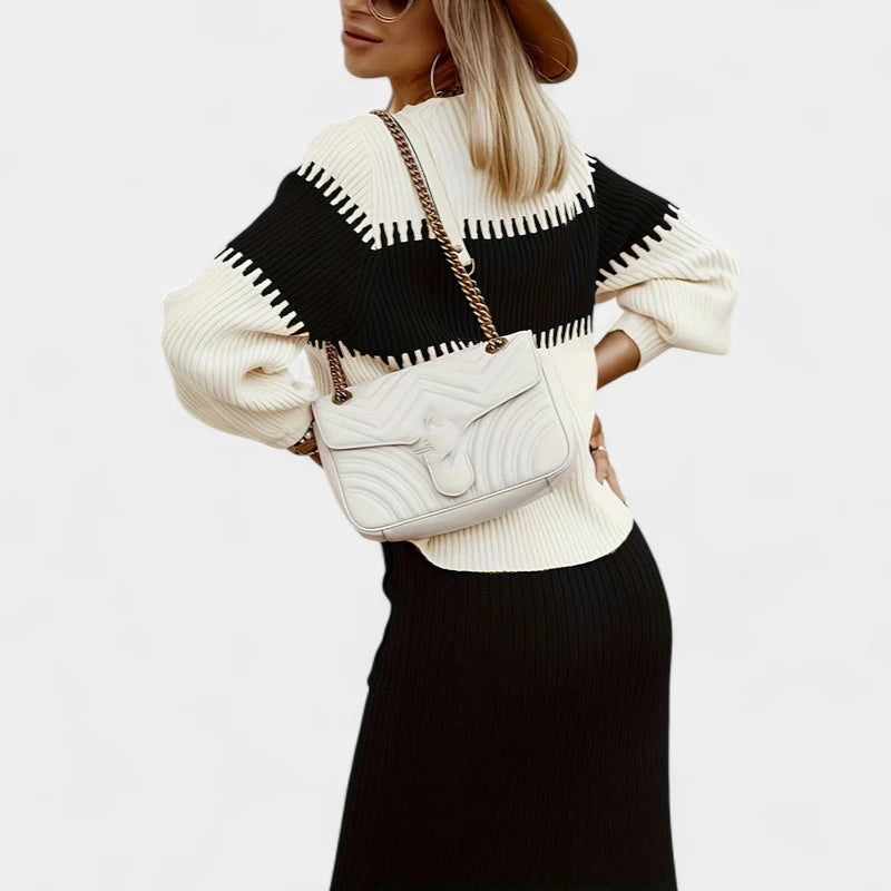 Gleame.-Outfit Sets-Gleame Set - Twee-delig midi rok en longsleeve trui set voor dames