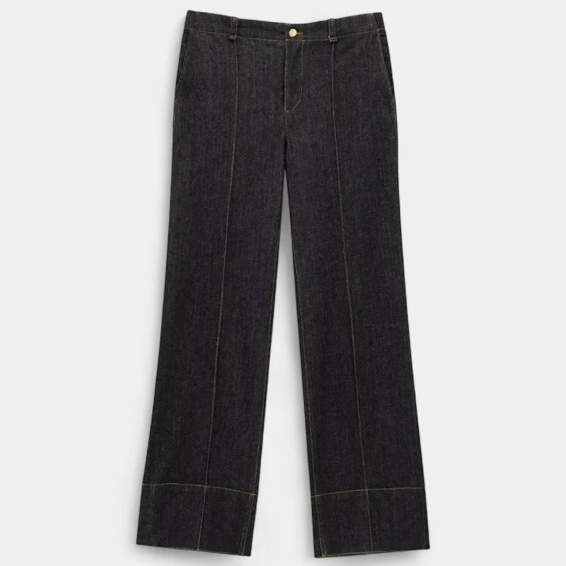 Gleame.-Outfit Sets-Gleame Spijkerset - Denim blouse met lange mouwen en wijde broek voor een trendy look