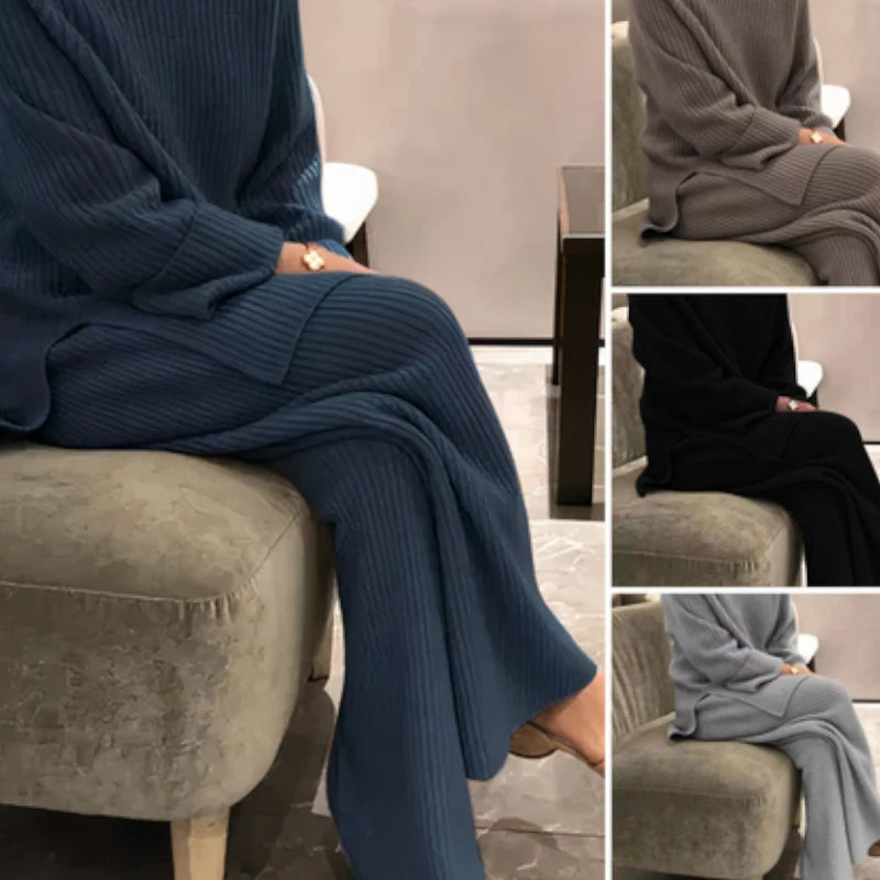 Gleame.-Outfit set-Gleame Set – Casual gebreide damestrui met bijpassende broek