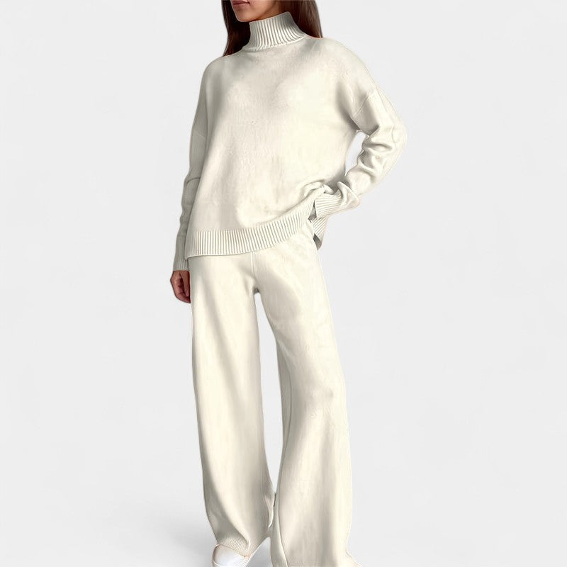 Gleame.-Outfit sets-Gleame Dames Set – Gebreide set met coltrui en wijde broek