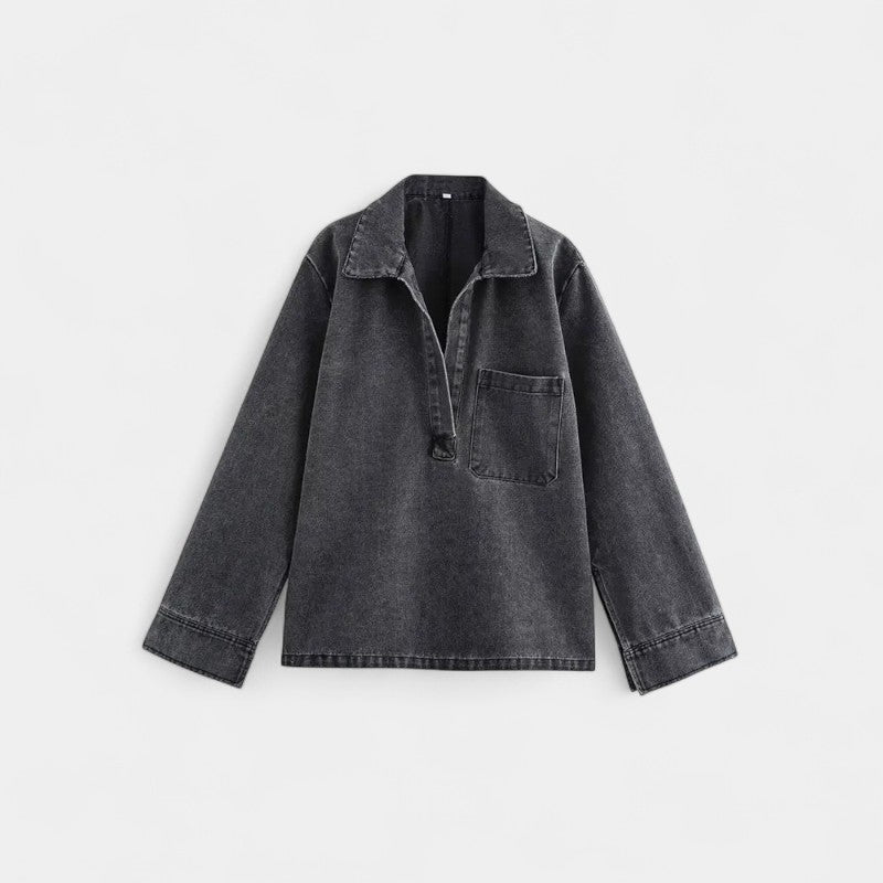 Gleame.-Outfit sets-Gleame Denim Suit Set - V-hals denim set met lange mouwen