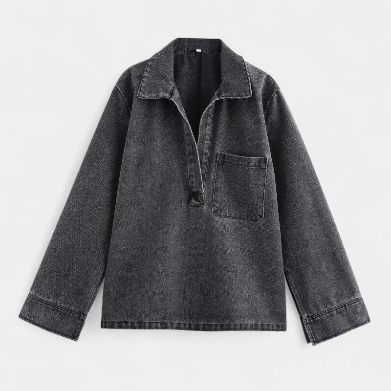 Gleame.-Outfit sets-Gleame Denim Suit Set - V-hals denim set met lange mouwen