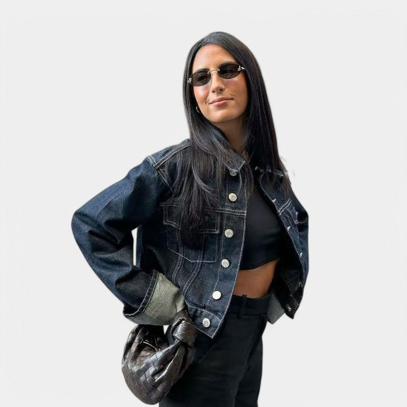 Gleame.-Outfit sets-Gleame Denim set - Casual dames set met kraag en lange mouwen