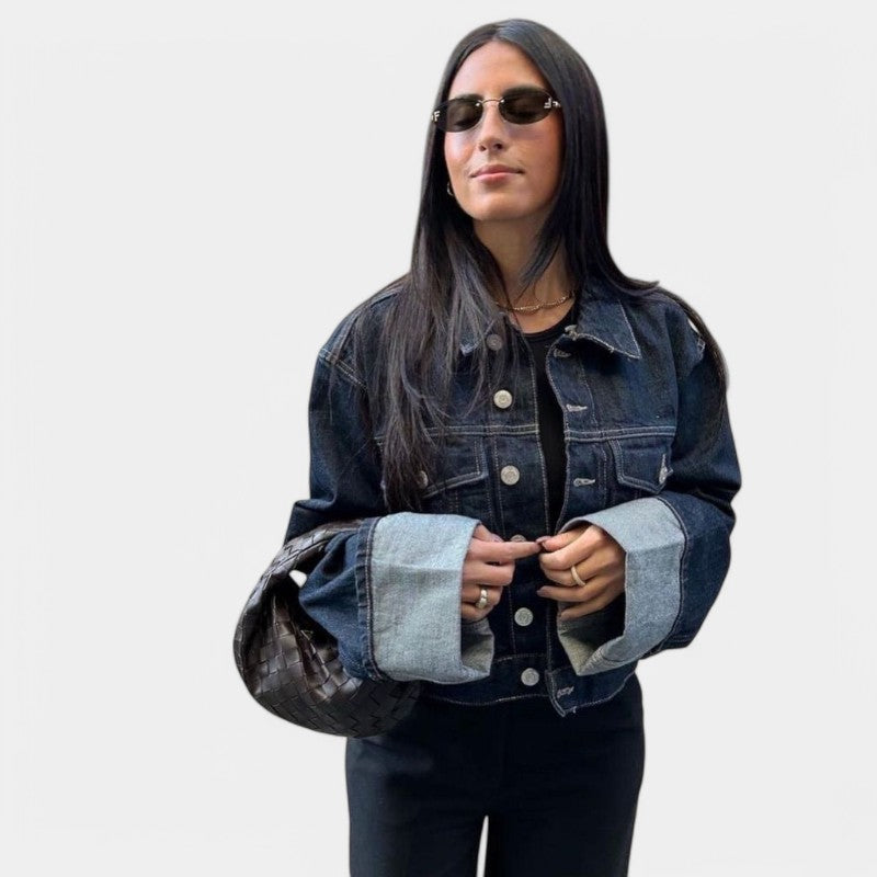 Gleame.-Outfit sets-Gleame Denim set - Casual dames set met kraag en lange mouwen