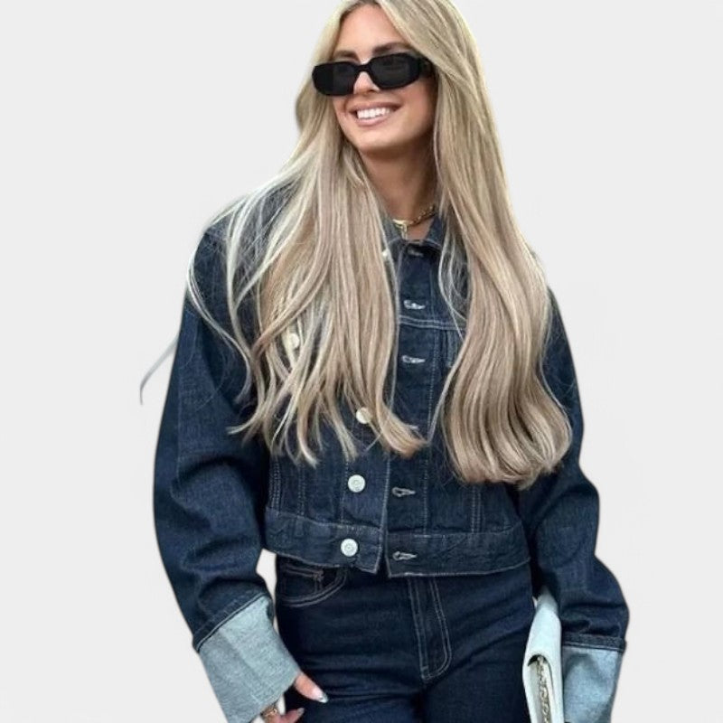 Gleame.-Outfit sets-Gleame Denim set - Casual dames set met kraag en lange mouwen