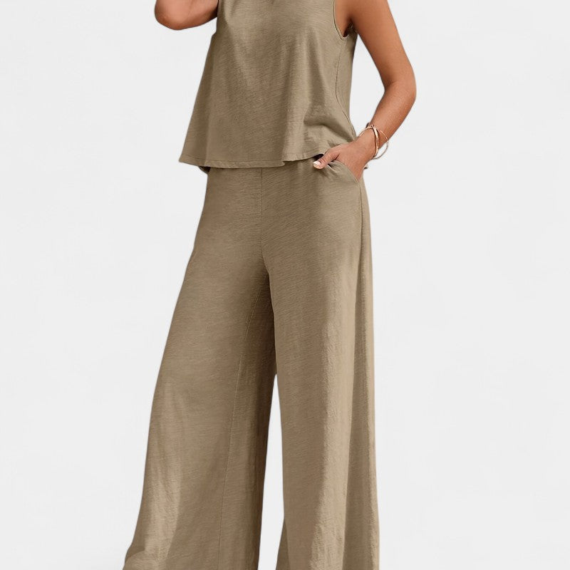 Gleame.-Outfit sets-Gleame Outfitset - Stylische mouwloze top met wijde broek