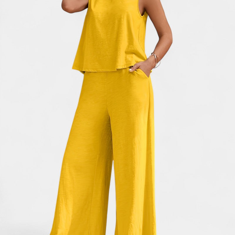 Gleame.-Outfit sets-Gleame Outfitset - Stylische mouwloze top met wijde broek