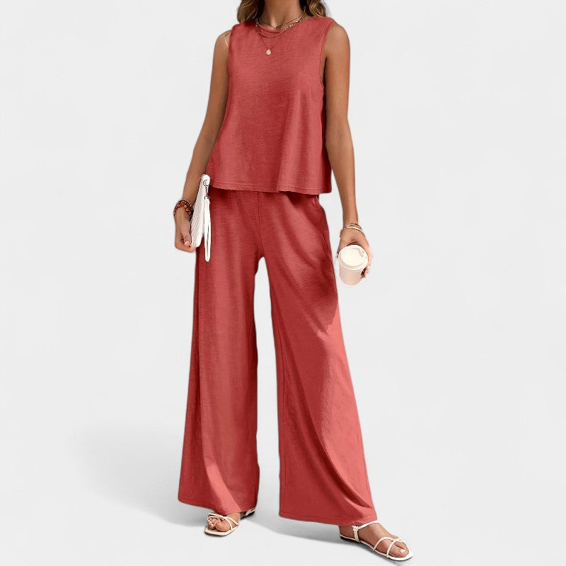 Gleame.-Outfit sets-Gleame Outfitset - Stylische mouwloze top met wijde broek