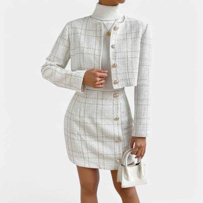 Gleame.-Outfit sets-Gleame Set - Elegant plaidtweedelig set met korte rok