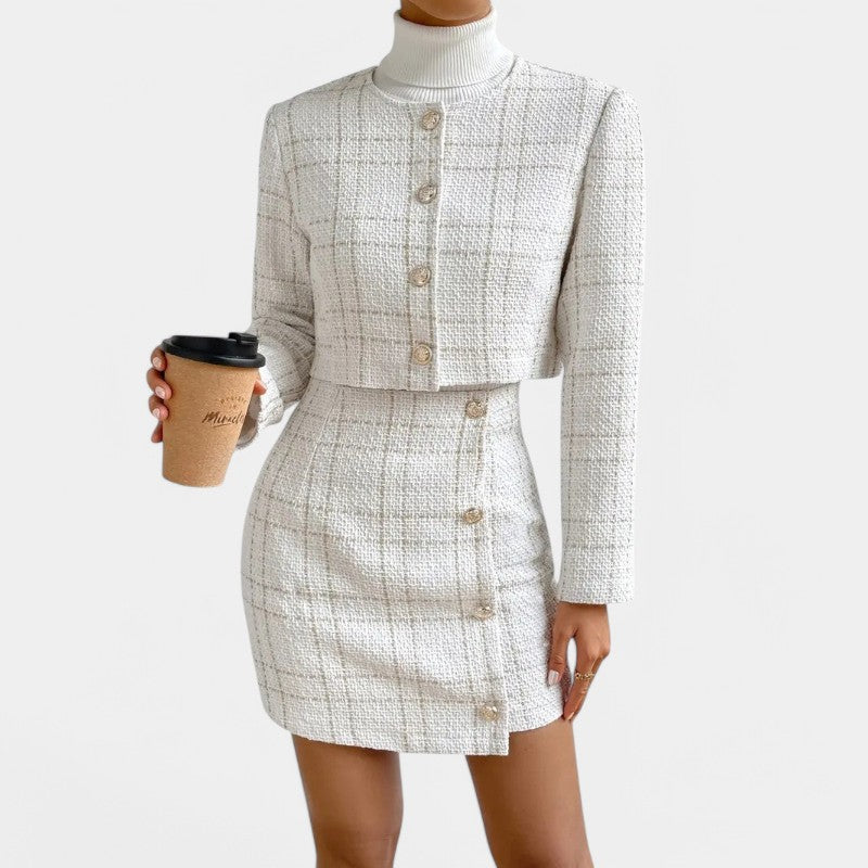 Gleame.-Outfit sets-Gleame Set - Elegant plaidtweedelig set met korte rok