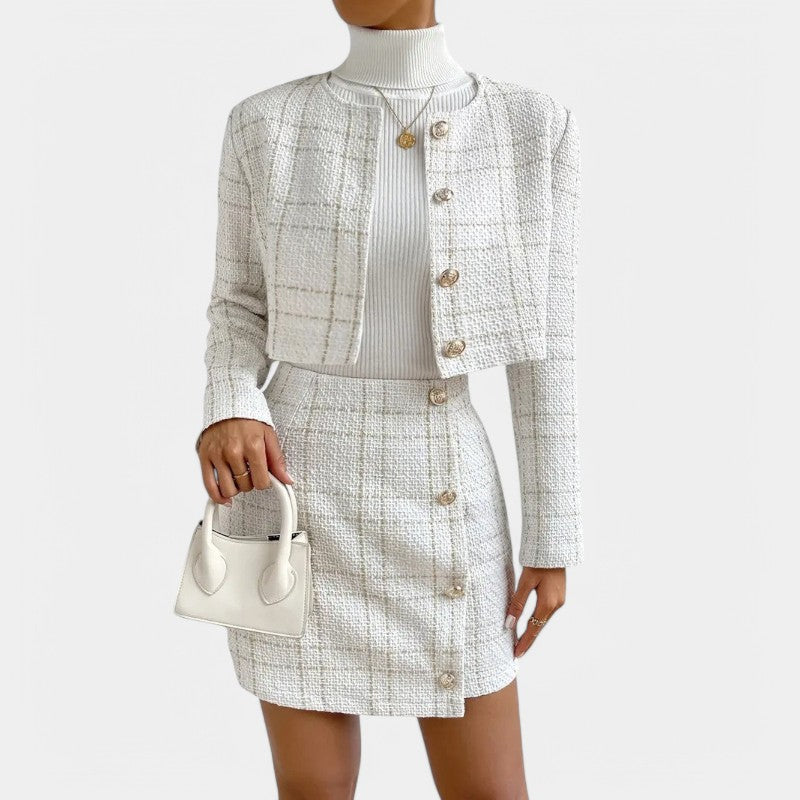 Gleame.-Outfit sets-Gleame Set - Elegant plaidtweedelig set met korte rok
