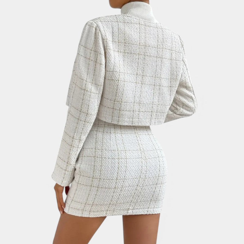 Gleame.-Outfit sets-Gleame Set - Elegant plaidtweedelig set met korte rok