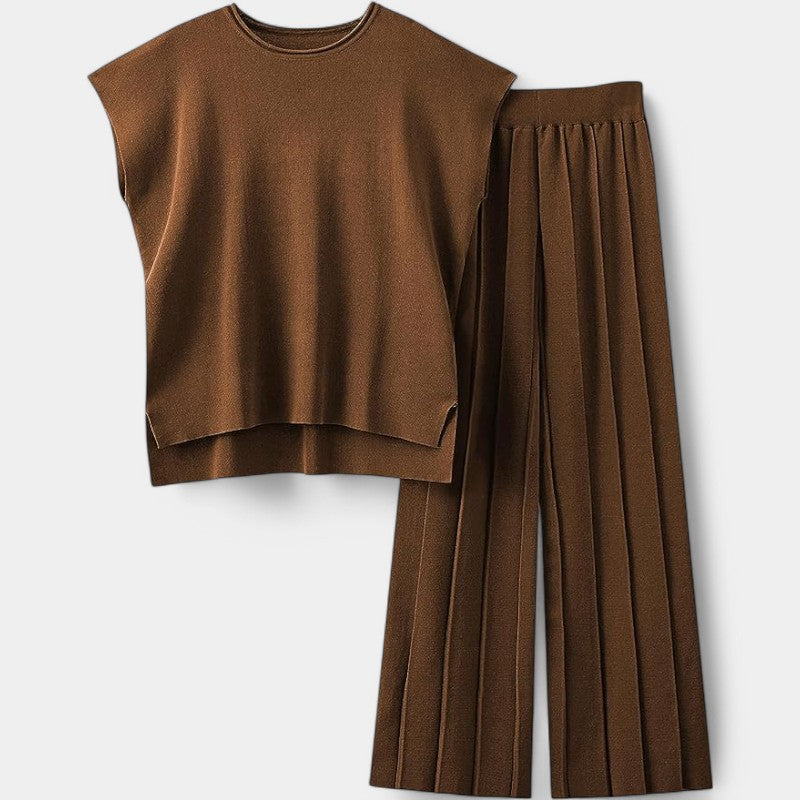 Gleame.-Outfit sets-Gleame Set - Elegante mouwloze vest met wijde broek