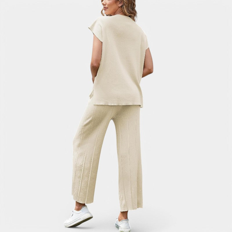 Gleame.-Outfit sets-Gleame Set - Elegante mouwloze vest met wijde broek