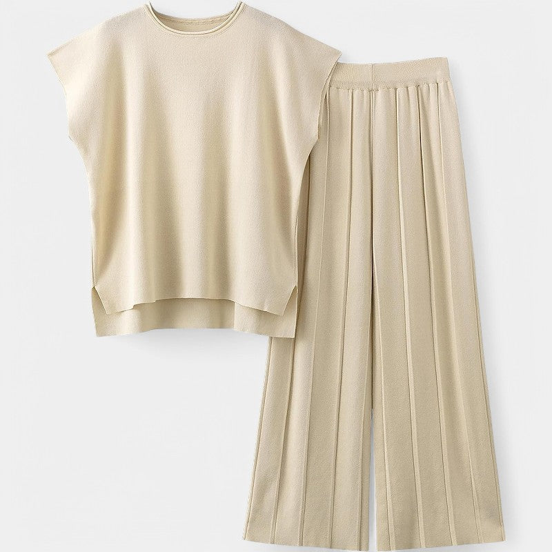 Gleame.-Outfit sets-Gleame Set - Elegante mouwloze vest met wijde broek