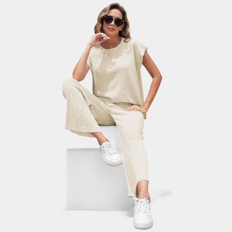 Gleame.-Outfit sets-Gleame Set - Elegante mouwloze vest met wijde broek