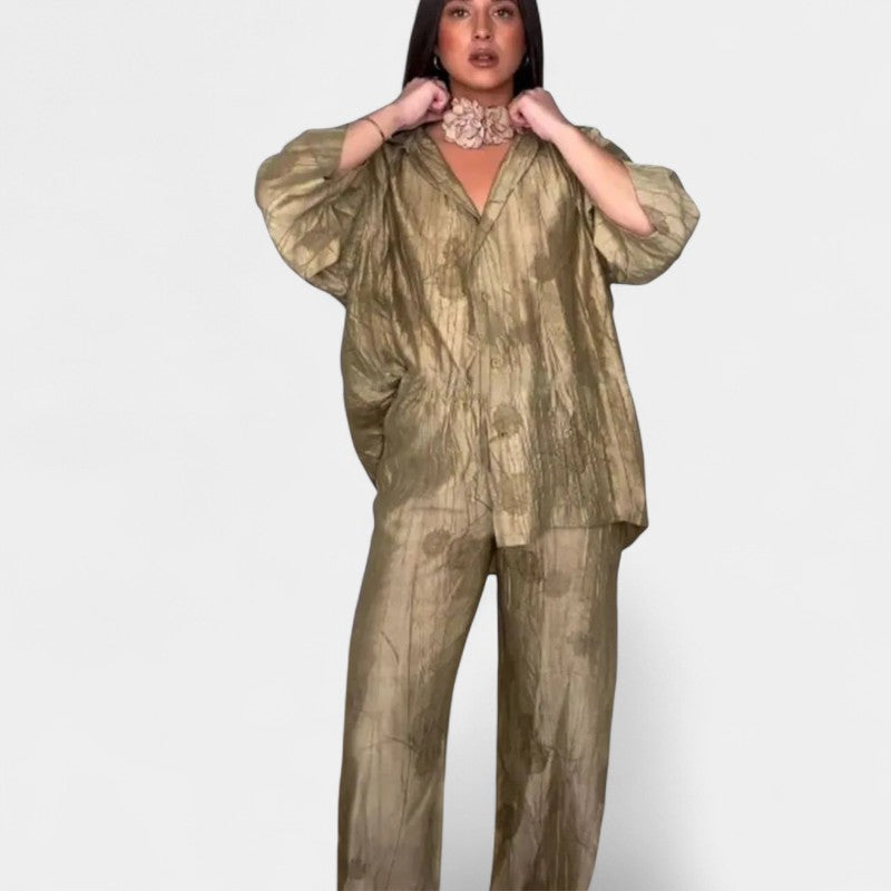 Gleame.-Outfit sets-Gleame Shirt en broek - Losse shirt met korte mouwen en elastieke taille