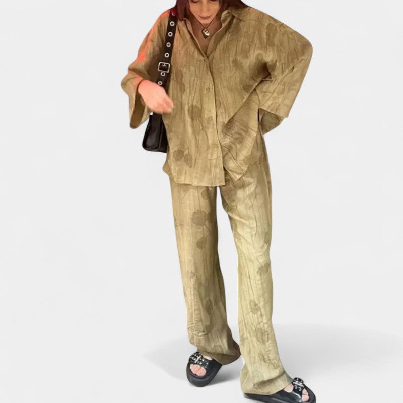 Gleame.-Outfit sets-Gleame Shirt en broek - Losse shirt met korte mouwen en elastieke taille