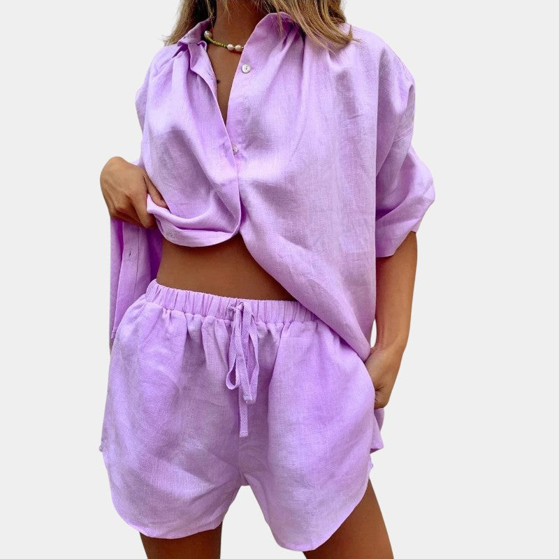 Gleame.-Outfit sets-Gleame Tweedelige Outfit Set - Kort broekje en blouse voor dames