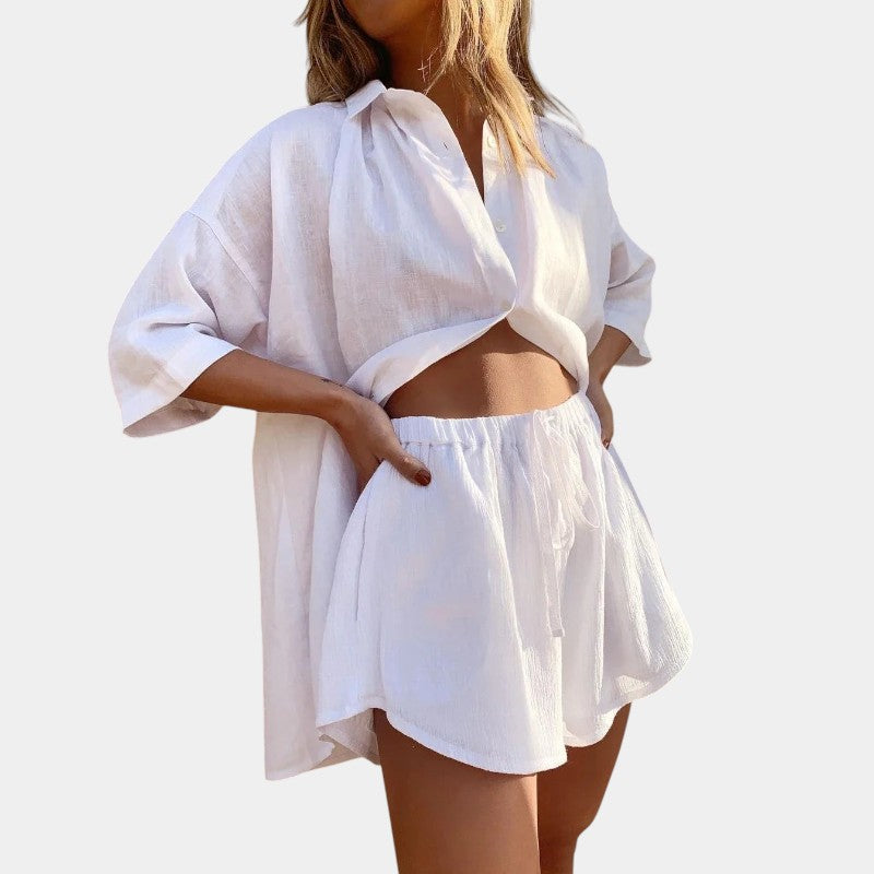 Gleame.-Outfit sets-Gleame Tweedelige Outfit Set - Kort broekje en blouse voor dames