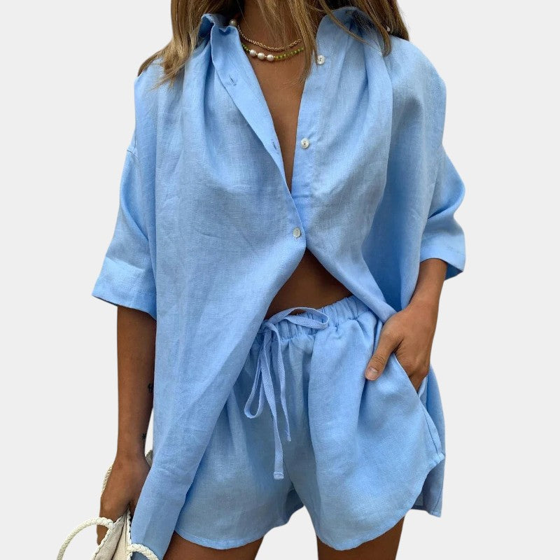 Gleame.-Outfit sets-Gleame Tweedelige Outfit Set - Kort broekje en blouse voor dames