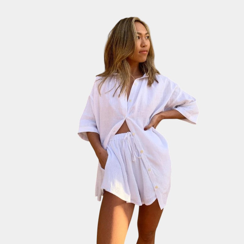 Gleame.-Outfit sets-Gleame Tweedelige Outfit Set - Kort broekje en blouse voor dames