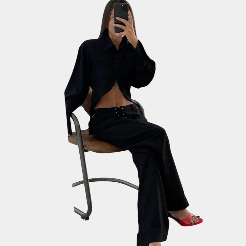 Gleame.-Outfit sets-Gleame Tweedelige Outfit Set - Unieke blouse en broek met wijde pijpen